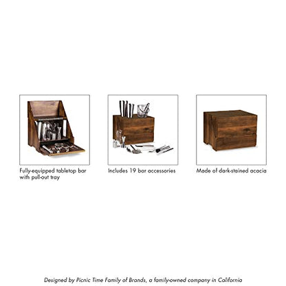 PICNIC TIME NFL Madison Acacia Tabletop Bar Tool Set, Bartender Kit with Stand, Bar Accessories Set
