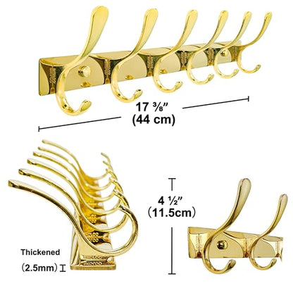 SKOLOO Heavy Duty Wall Mounted Coat Rack - 6 Hooks, Stainless Steel, Sturdy Coat Hooks for Hanging Coats, Jacket, Clothes, Hat, Bright Gold - color: Bright Gold, size: 6 Hook(1 Pack)