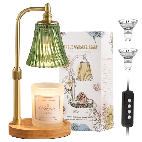 Hong-in Green Candle Warmer Lamp with Timer Dimmable,Birthday Gifts for Women,Adjustable Height Wax Melt Warmer for Jar Candles,House Warming Gifts New Home,Ideal for Office,Dorm,Bedroom Home Decor - color: Vintage Green