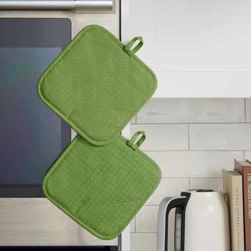 KITCHENAID Gourmet Series Gridlines Pot Holders 2-Pack Set, Heat Resistant up to 600°F, Soft Silicone Grip, Magnetic Cuff, Matcha Green, 8"x8" - color: Matcha Green
