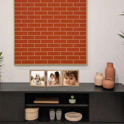 WUTL 3 Picture Frame Triple Collage 5x5 Frames with Real Glass Wood Grain | Trifold Photo Frame, Hinged Foldable, Crystal Clear Real Glass - color: Wood Grain, size: 5x5