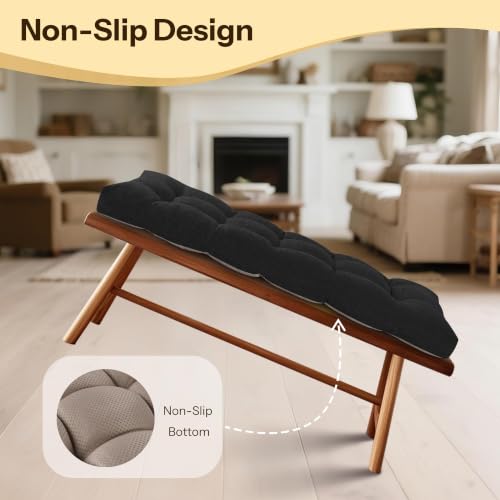 Bench Cushions for Indoor Furniture 42"X17"X3", 1 PC, Black | 3"/8 cm Thick, Soft Non-Slip Window Seat Cushion, Tufted Bench Seat Cushion for Dining, Piano Benches and Window Seats - color: Black