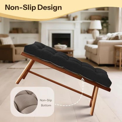 Bench Cushions for Indoor Furniture 42"X17"X3", 1 PC, Black | 3"/8 cm Thick, Soft Non-Slip Window Seat Cushion, Tufted Bench Seat Cushion for Dining, Piano Benches and Window Seats - color: Black