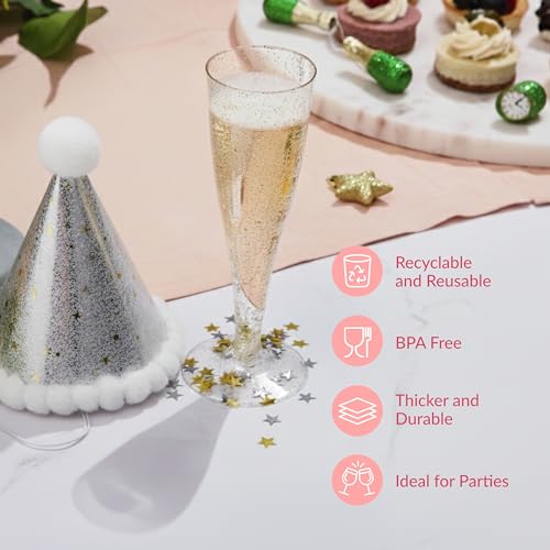 Prestee 48 Pack Champagne Flutes Plastic Disposable - Gold Glitter Flute Glasses for Champagne, Mimosa Bar, New Year's Eve 2025 Party Supplies, Wedding, Shower, Event - 4.5 oz Fairy Stemware - color: Gold Glitter, size: 48 Count (Pack of 1)