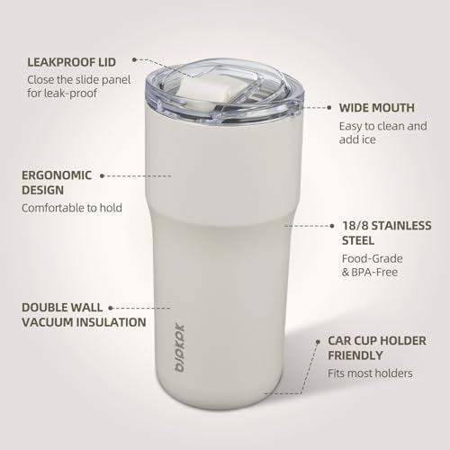 BJPKPK 20oz Spill Proof Coffee Tumbler, Insulated Stainless Steel Cup | Double Wall Vacuum, Leakproof Lid, Keeps Hot/Cold/Iced, BPA Free, Dishwasher Safe, Cupholder, Travel, White - color: White
