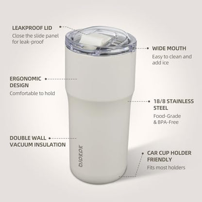 BJPKPK 20oz Spill Proof Coffee Tumbler, Insulated Stainless Steel Cup | Double Wall Vacuum, Leakproof Lid, Keeps Hot/Cold/Iced, BPA Free, Dishwasher Safe, Cupholder, Travel, White - color: White