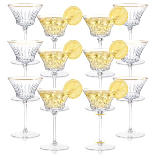 12 Pcs Plastic Martini Glasses with Gold Rim 4.5 Oz Reusable Acrylic Coupe Cocktail Glasses Removable Champagne Dessert Cups for Margaritas Weddings Parties Birthday (12, clear) - color: Clear