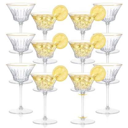 12 Pcs Plastic Martini Glasses with Gold Rim 4.5 Oz Reusable Acrylic Coupe Cocktail Glasses Removable Champagne Dessert Cups for Margaritas Weddings Parties Birthday (12, clear) - color: Clear