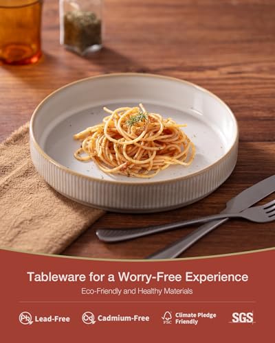 famiware Star 7.5" Pasta Bowls Set of 8, Plate Bowls, Cappuccino White | Double Reactive Glaze, Microwave & Dishwasher Safe, Lead-free and Cadmium-free, Stoneware Scratch Resistant, Kitchen Bowls - color: Cappuccino White, size: 8 pcs