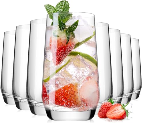Drinking Water Glass Cups Set,Crystal Clear tall Glass cups set of 8,16.2oz | Unique Design Highball Clear Glassware for Cocktail Parties, Family Dinners Glass Cups - style: Drinking set of 8 16.2oz