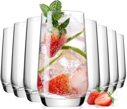 Drinking Water Glass Cups Set,Crystal Clear tall Glass cups set of 8,16.2oz | Unique Design Highball Clear Glassware for Cocktail Parties, Family Dinners Glass Cups - style: Drinking set of 8 16.2oz