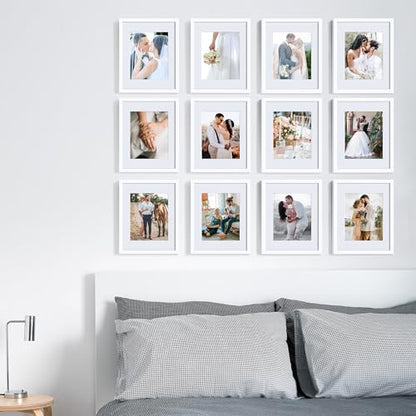upsimples 11x14 Picture Frame Set of 10, Display Pictures 8x10 with Mat or 11x14 Without, Multi Photo Frames Collage for Wall Display, White | Fit 8x10 with Mat and 11 x 14 Photos, Wall or Tabletop Display, For Gallery Hallway Living Room, For Christmas W
