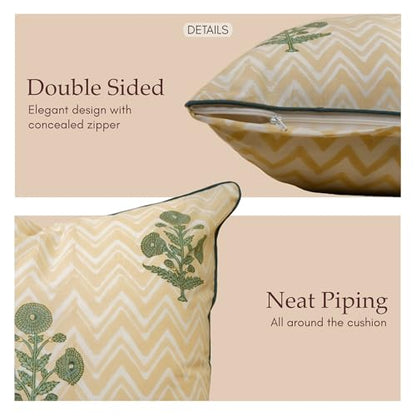 JBH Hand Block Print Reversible Throw Pillow Covers 18x18 Inch Set of 2 – Handmade (Green, Cream, 18x18 inch) - color: Green, Cream