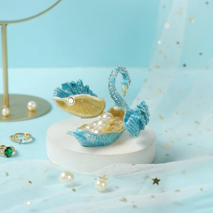 Skyblue Swan Trinket Boxes Hinged Enamel Small Jewelry Box Hand-Painted Collectible Swan Figurines Craft Gift for Women - color: Skyblue