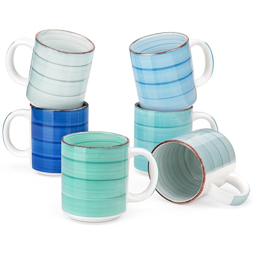 vancasso Bonita Ceramic Coffee Mug Set of 6,16 Oz Coffee Cups with Large Handle for Tea,Latte,Cappuccino,Milk,Cocoa,Dishwasher&Microwave Safe(Blue) - color: Blue