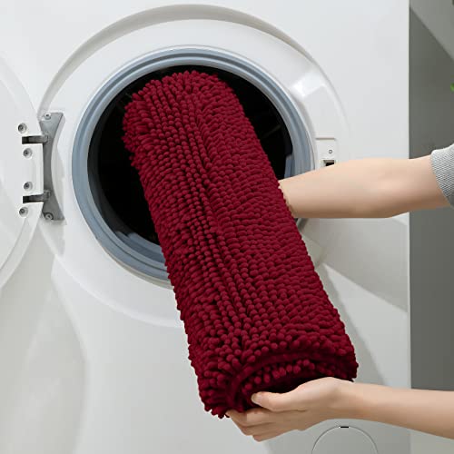 HOMEIDEAS 3 Pieces Bathroom Rugs, Ultra Soft Non Slip Absorbent Chenille Toilet Bath Mat Set (Burgundy) - color: Red-burgundy, size: 17"x24"+20"x32"+U Shape 20"x24"