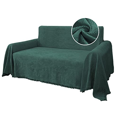 H.VERSAILTEX Cotton Sofa Covers Couch Cover Sofa Slipcover for Most Shape Sofas, Feature Thick Woven Jacquard Seamless with Tassels, Multi-Use Decorative for Couch (Large: 71" x 102", Green) - color: Green, size: Large