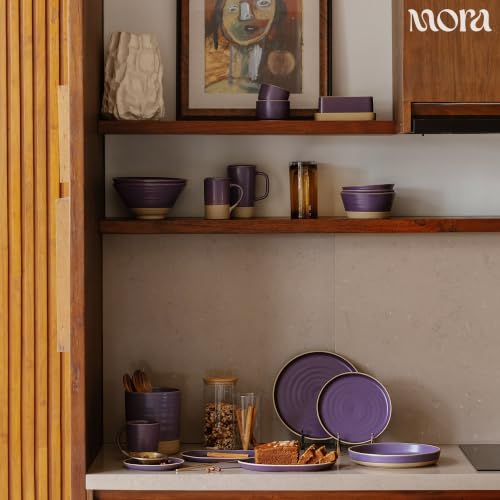 Mora Medium Dishes Set of 4, 35oz Ceramic Pottery Pasta Plate/Wide Bowls - Microwave, Oven and Dishwasher Safe - Nebula - color: Nebula