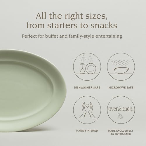 over&back Rim Stoneware Serving Platter - Elegant 1-Piece Oval Serving Platter to Complete Your Kitchen Set - 16" L x 10.8" W Semi-Matte Sage - color: Green