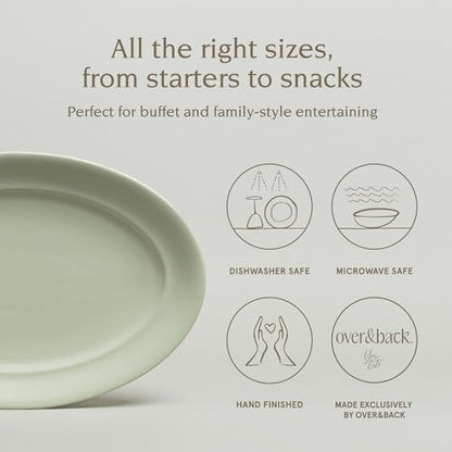 over&back Rim Stoneware Serving Platter - Elegant 1-Piece Oval Serving Platter to Complete Your Kitchen Set - 16" L x 10.8" W Semi-Matte Sage - color: Green