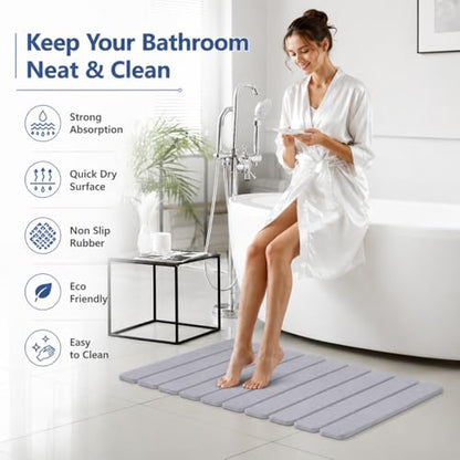 Diatomite Stone Bath Mat, Quick Drying, Foldable, Non Slip, 24x15.8", Grey