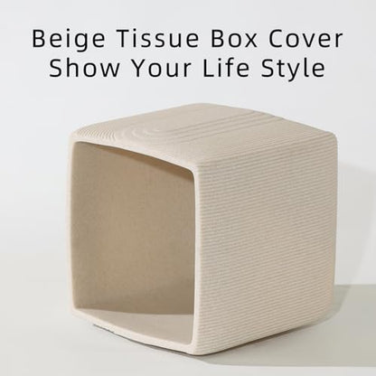 Tissue Box Cover Square, Sandstone Look, Special Texture, Beige | Modern,Facial Tissue Holder,Cube Toilet Paper Dispenser,for Bathroom Kitchen Bedroom Living Room Office Hotel Cafe Bar - color: Beige Strip