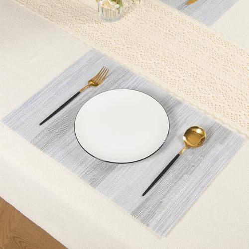 Blue Woven Placemats Set of 6 – Heat Resistant, Waterproof & Easy to Clean – Durable Synthetic Dining Table Mats for Kitchen, Restaurant & Outdoor Use - color: Blue