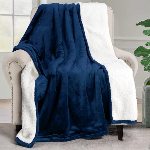 Utopia Bedding Reversible Plush Sherpa Blanket Throw Size Navy, 50x60 Inch | Soft, Warm, Fleece, Bed, Sofa, Couch, Camping, Travel, Cozy, All Season - color: Navy, size: Throw (50x60 Inch)
