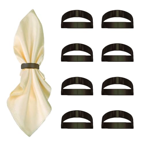 8 Pcs Black Napkin Rings-Stainless Steel Napkin Rings(Semicircle) | Metal Napkin Ring for Table Settings Wedding Christmas Party Dinner Table - size: 8 Black