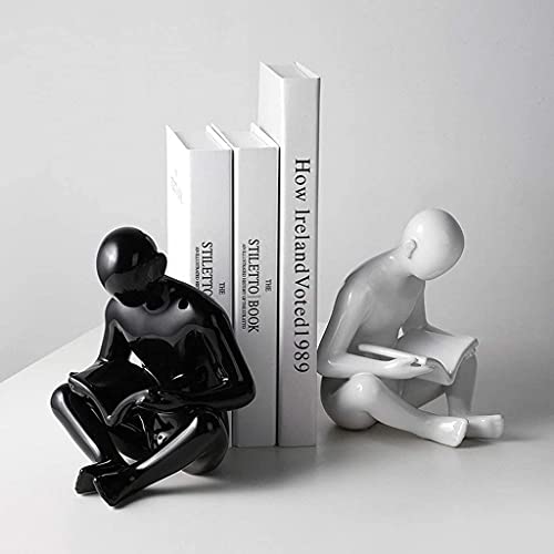 Bookend Supports Black and White Decorative Reading Bookends for Shelves Ceramic Home Decor Statues and Sculptures (1 Pair)