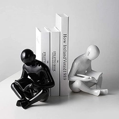 Bookend Supports Black and White Decorative Reading Bookends for Shelves Ceramic Home Decor Statues and Sculptures (1 Pair)