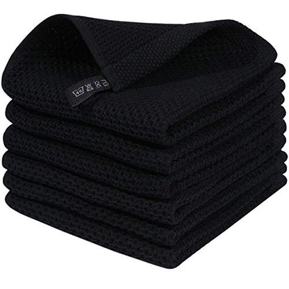 Homaxy 100% Cotton Waffle Weave Kitchen Dish Cloths 6-Pack, Black | 12 x 12 Inches, Ultra Soft Absorbent Dish Towels, Quick Drying Dish Rags with Hanging Loop - color: Black, size: 12 X 12 - 6 Pack