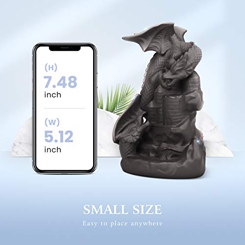Ceramic Dragon Backflow Incense Holder Waterfall Incense Burner, Smoke Incense Holder, with 70 Backflow Incense Cones + 50 Incense Stick, 1 Mat, 1 Tweezers Home Decor (Brown-Light Dragon) - color: Brown-light Dragon