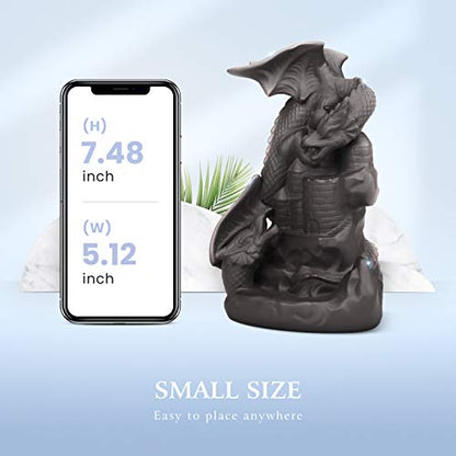 Ceramic Dragon Backflow Incense Holder Waterfall Incense Burner, Smoke Incense Holder, with 70 Backflow Incense Cones + 50 Incense Stick, 1 Mat, 1 Tweezers Home Decor (Brown-Light Dragon) - color: Brown-light Dragon
