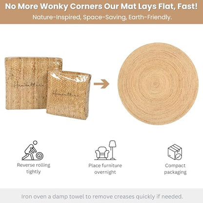Hausattire Jute Braided Round Rug, Natural, 4 ft | 100% natural jute, hand woven, reversible, boho farmhouse style, entryway/kitchen/living room use - color: Natural, size: 4' Round