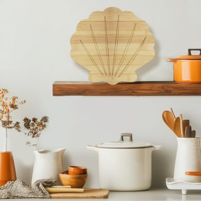 WEBEEDY Shell Shape Wood Cutting Board for Kitchen Decorative Serving Platters Chopping and Serving Charcuterie Board for Meat Fruit Birthday Housewarming Decor Gift, 13.4x12.6x0.6 inch/34x32x1.5 cm