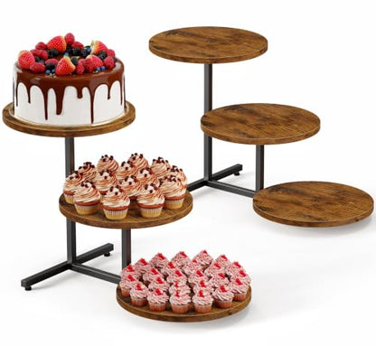 Emfogo Wooden Cupcake Stand, 3 Tier Dessert Table Display Set, Wood Dessert Tower for Party Afternoon Tea Baby Shower Wedding Birthday, Large Tiered Serving Stand for Cake Cookie Food (2 Pack) - color: 2pack 11.6" diameter