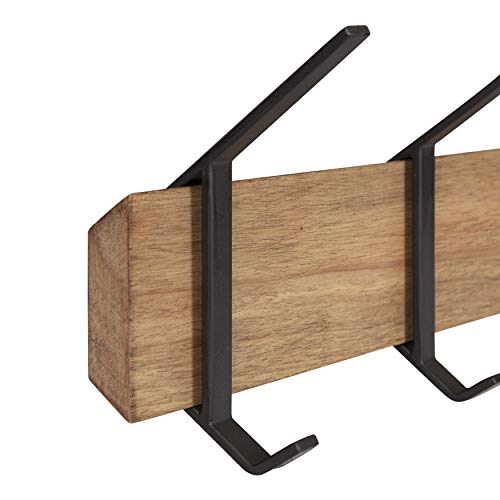 Kate and Laurel Rossmore Farmhouse 5-Hook Wall Hanging Coat Rack, Natural Rustic Wood, Modern Hanging Rack for Coats, Bags, Or Pots and Pans - color: Rustic Brown/Black