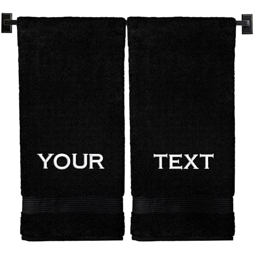 Personalized Bath Towels | Set of 2 | Choose from 12 Fonts | Genuine Turkish Cotton | Oeko-Tex Certified | Personalized Towels | Bathroom Towels - color: Black - Bath Towels