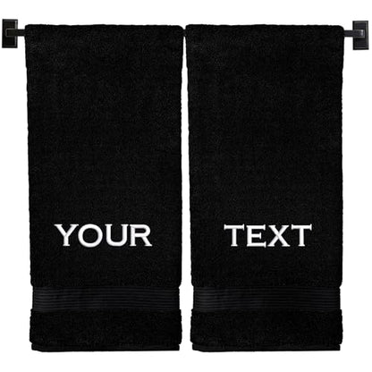 Personalized Bath Towels | Set of 2 | Choose from 12 Fonts | Genuine Turkish Cotton | Oeko-Tex Certified | Personalized Towels | Bathroom Towels - color: Black - Bath Towels