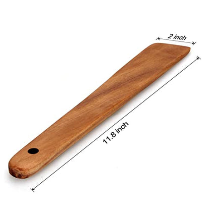 Teak Wooden Spatula for Cooking Spoon Non Toxic Kitchen Utensil Spurtle | Food Dough Scraper Non Stick Bamboo Cooking Utensils Flat Camping Wood Egg Spatulas Turner Cast Iron Sourdough Stirrer Spoon - size: 1 Piece 12 Inches