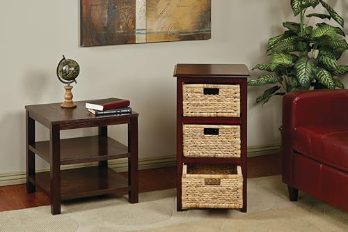 OSP Home Furnishings Seabrook Storage Tower with Solid Wood Frame and Natural Baskets, 3-Drawer, Espresso Finish - color: Espresso Finish, size: 3-Drawer
