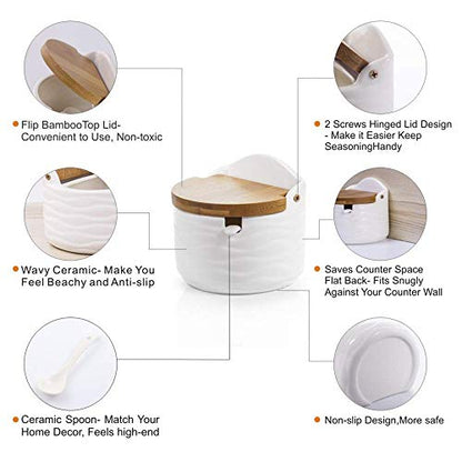 Ceramic Sugar Bowl with Bamboo Lids and Spoons Serving Tray, Porcelain Sugar Container for Sugar Tea Coffee Spice,Salt Condiment with Chalkboard Labels for Home Kitchen,9.1 fl oz 270 ML - color: C-001-2