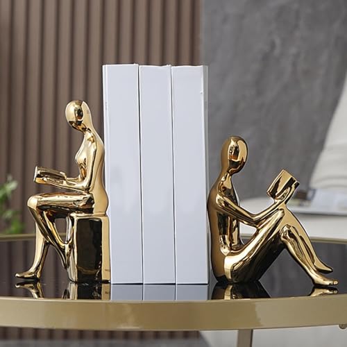 Heavy Book Ends for Shelves Non-Skid Anti-Slip | Book Ends Shelf Supports Home, Kitchen Shelves, Bathroom, Bookcase, Housewarming, Cooking Lover - color: Gold