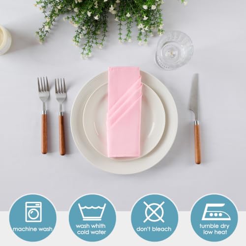 VidaFete Pink Cloth Napkin, 20 x 20 Inch Polyester Napkins Set of 12 | Polyester Napkins Cloth Reusable & Wrinkle-Resistant Dinner Napkins for Weddings, Banquets, Parties, Hotels and Restaurants - color: Pink, size: 20" x 20" (Set of 12)