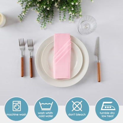 VidaFete Pink Cloth Napkin, 20 x 20 Inch Polyester Napkins Set of 12 | Polyester Napkins Cloth Reusable & Wrinkle-Resistant Dinner Napkins for Weddings, Banquets, Parties, Hotels and Restaurants - color: Pink, size: 20" x 20" (Set of 12)