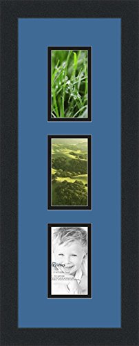 ArtToFrames Collage Photo Frame Double Mat with 3 - 3x5 Openings and Satin Black Frame - color: Liberty Blue, size: 3 - 3x5