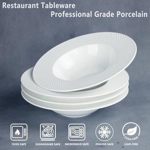 Ceramics Rimmed Soup Bowls 10.1 oz, White 9.1 inch Exquisite small soup plate Set of 4, Pasta plates With Rim is the best choice for hotels, kitchens, fine restaurants and gourmets - color: White, size: 9.1 *2Inch