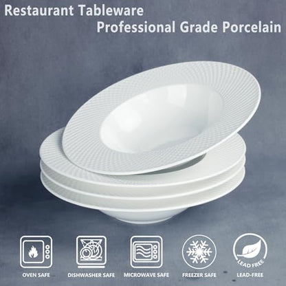 Ceramics Rimmed Soup Bowls 10.1 oz, White 9.1 inch Exquisite small soup plate Set of 4, Pasta plates With Rim is the best choice for hotels, kitchens, fine restaurants and gourmets - color: White, size: 9.1 *2Inch