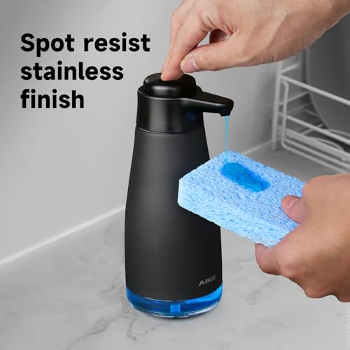 AIKE 15oz Liquid Soap Dispenser for Dish and Hand Soap Matte Black | Easy Push Durable Pump, No-Slip Base with Clear Liquid Window, Easy Refill Wide Opening, for Kitchen Sink and Bathroom - color: Black